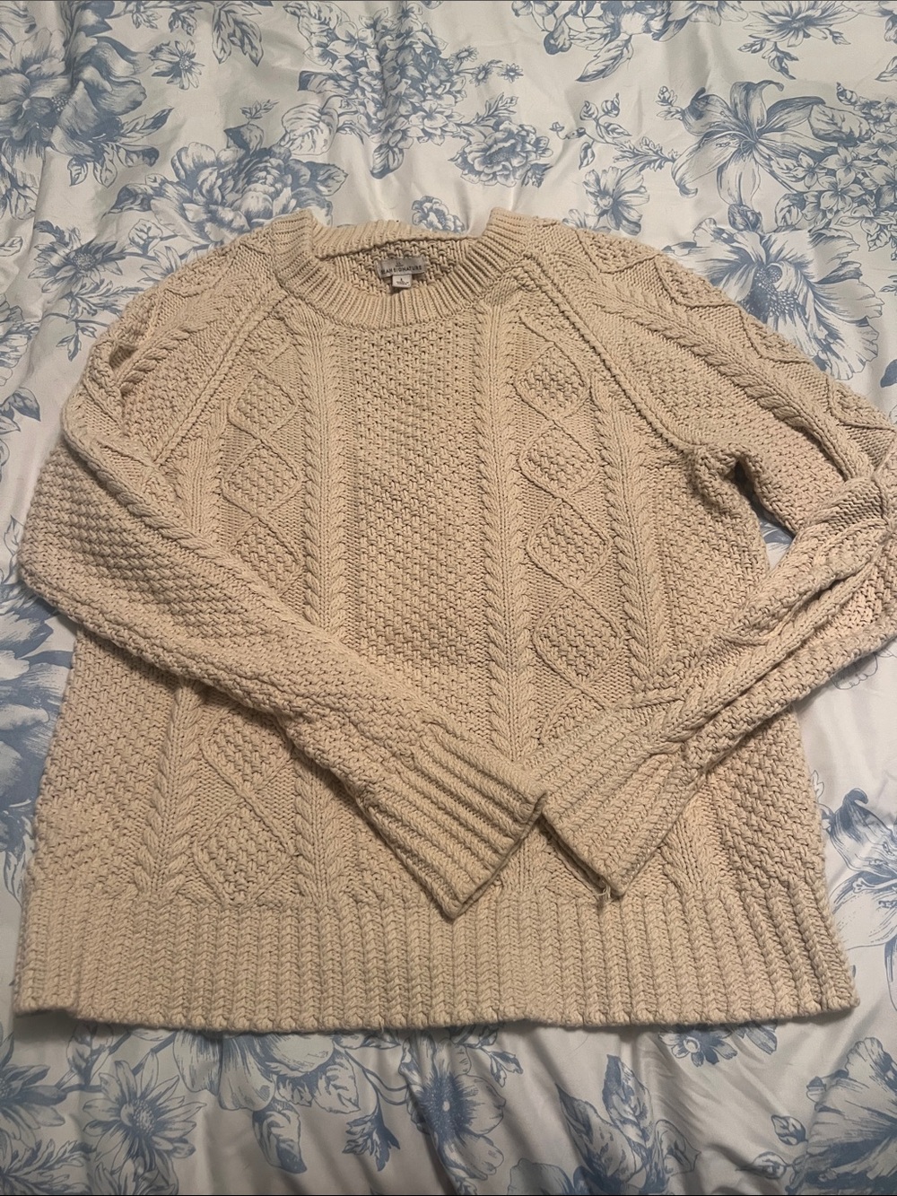 LL Bean Signature Cream Cable Knit Crew Sweater